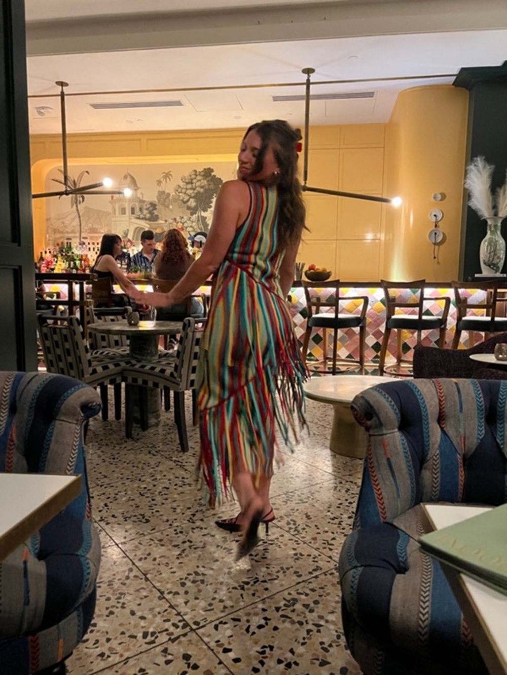 Simon Miller Spiral Knit Maxi Dress Fringe Rainbow Multicolor Sleeveless M boho - Picture 8 of 16
